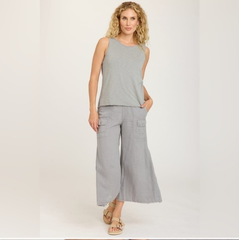 XCVI Grey Contina Crop Wide-leg Pants Linen Size Medium